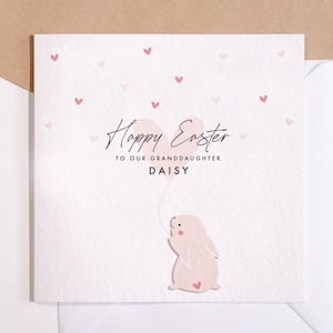 Personnalisée Joyeuses Pâques | Lapin rose de Pâques | de voeux de Pâques | de voeux de Pâques pour enfants | Joyeuses Pâques lapin mignon