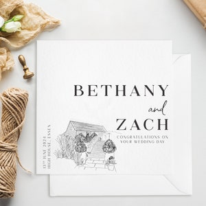 Carte d'illustration personnalisée pour le lieu du mariage - carte personnalisée le jour du mariage - félicitations pour le jour de votre mariage