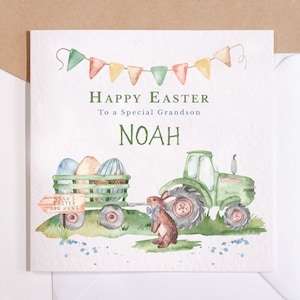 Personnalisée Tracteur Joyeuses Pâques | Tracteur Farm Bunny Pâques | de voeux de Pâques | de voeux de Pâques pour enfants | Lapin de Pâques