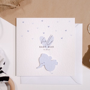 Nouvelle carte bébé - Carte d’éléphant bleu bébé mignon - Carte de vœux personnalisée - Nouvelle carte de fille bébé - Nouvelle carte de garçon bébé - Bonjour bébé