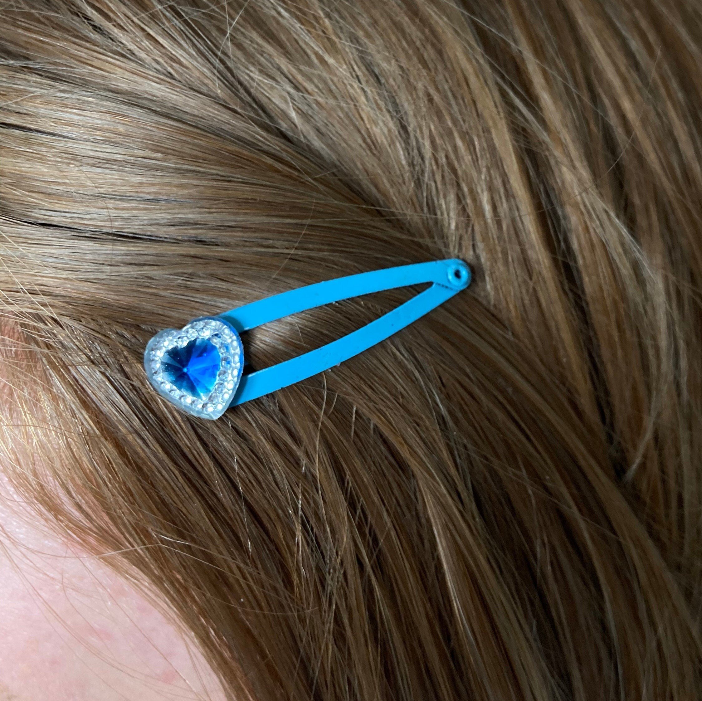 Diamanté Heart Clips Blue mini sparkly heart gem hair clips Etsy