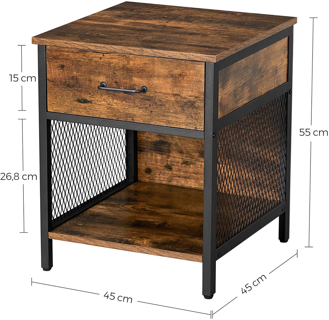 Industrial End Table with Drawer and Open Compartment Side Etsy
