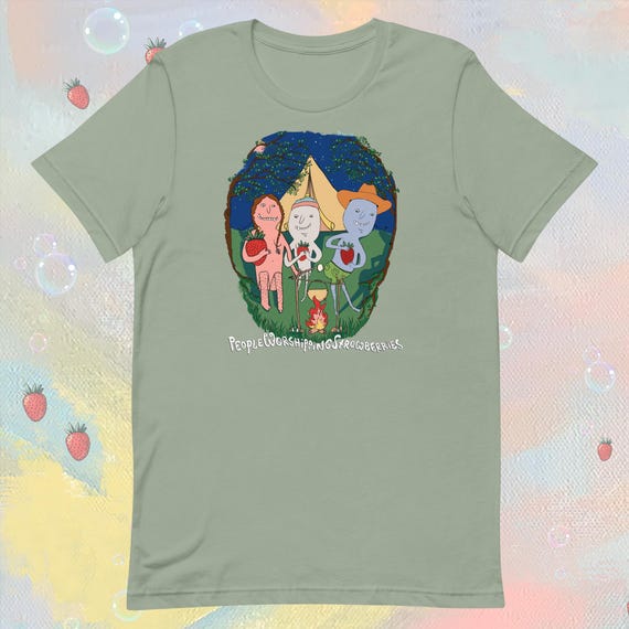Camping | Short Sleeve Ladies Relaxed Fit Shirt | People Worshipping Strawberries