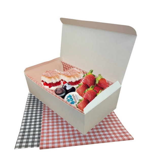 Afternoon Cream Tea Large White Food Box With Gingham Grease Proof Paper - Cakes / Scones / Sandwiches