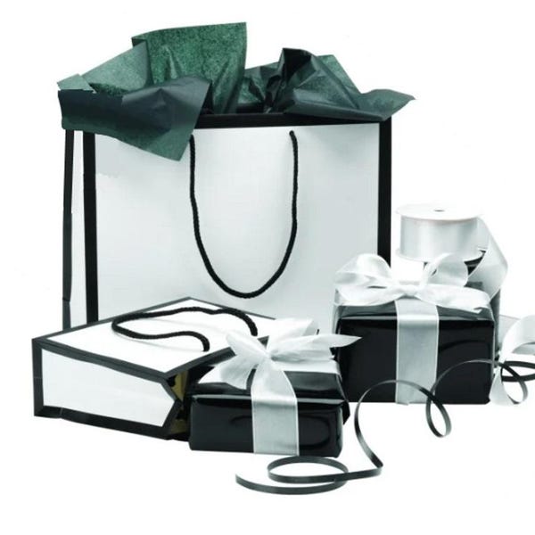 Pack of 5 - Black Edge White Luxury LANDSCAPE Designer Boutique Rope Handle Matt Gift Bags