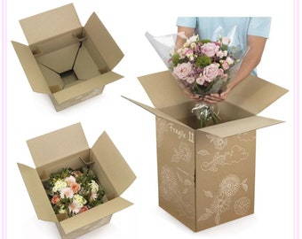 Flower Bouquet Holder - Cardboard Postal Shipping Gift Display Box Inc Insert