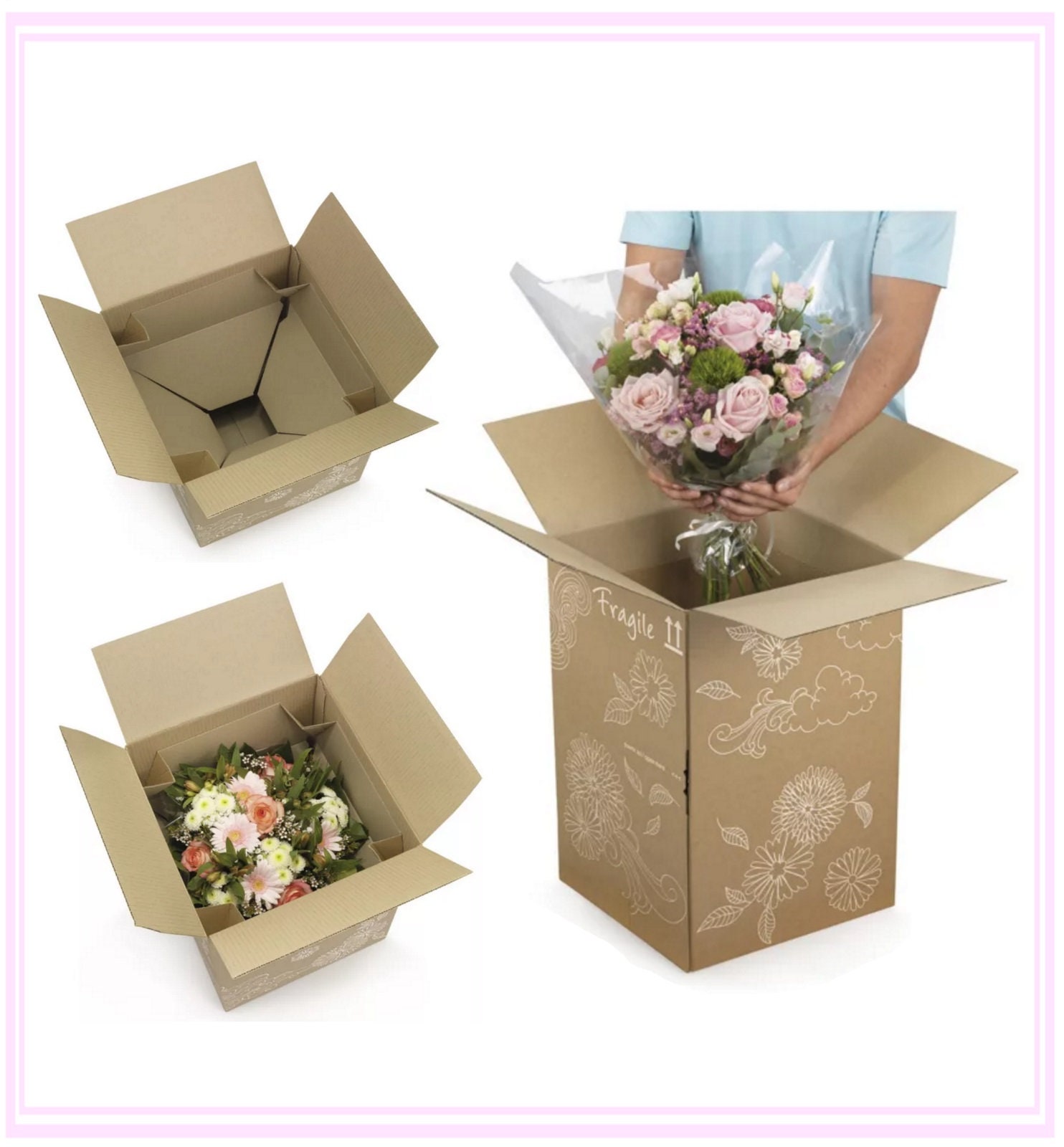 Flower Bouquet Holder Cardboard Postal Shipping Gift Display Box Inc Insert Etsy UK