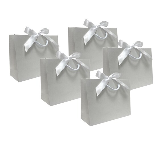 Pack of 5 Mottled White Small Ribbon Tie Party Boutique Gift Bags Rope Handles Birthday Wedding Bag Etsy