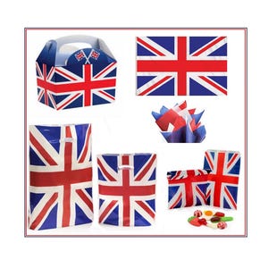 Union Jack Jubilee Coronation Patriotic Party Flag / Candy Sweet Bags / Food Boxes / Plastic Carriers