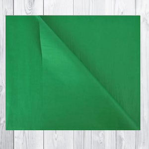 May include: A sheet of bright green tissue paper, folded in half, with a smooth, even texture.