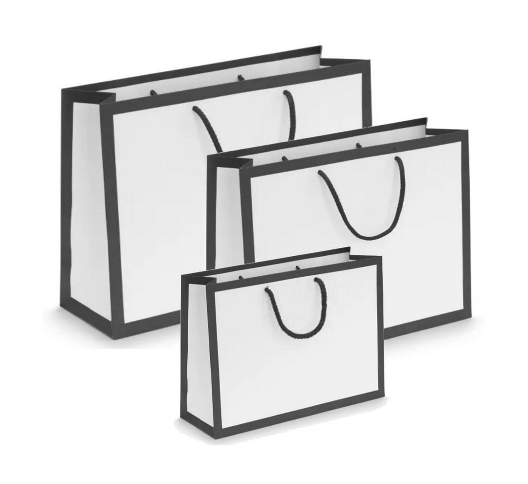 Set of 3 Black Edge White Matt LANDSCAPE Designer Boutique Rope Handle