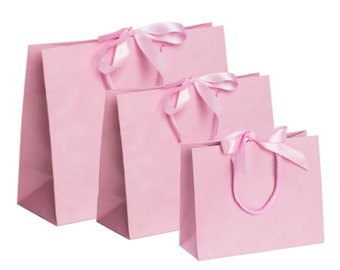 Set Of 3 - Light Pink Birthday Bags - Luxury Boutique Shop Ribbon Tie Gift Bag