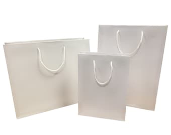 White Gloss Laminated Boutique Shop Gift Bags ~ Strong Shiny Glossy Bag