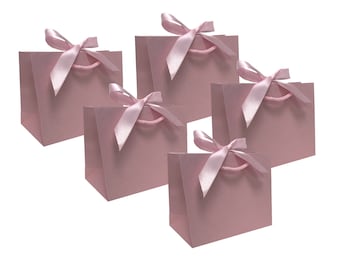 Pack of 5 - Light Pink Small Ribbon Tie Party Boutique Gift Bags Rope Handles - Baby Shower / Wedding Bag