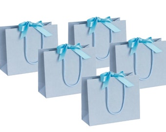 Pack of 5 - Light Blue Small Ribbon Tie Party Boutique Gift Bags Rope Handles - Birthday / Wedding Bag