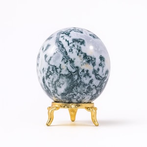 Moss Agate Sphere Earth View , High Quality Carving Polished Sphere , Round-Shaped Stone Healing Crystals Metaphysical Sphere Ball