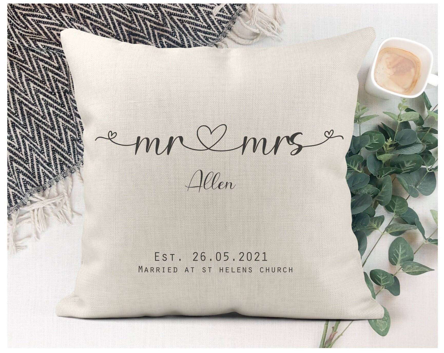 Mr and Mrs wedding cushion, personalised wedding gift, personalised w…