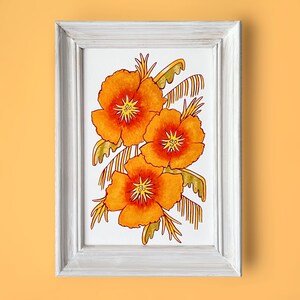 Golden Poppy Print Pittura a guazzo immagine 1