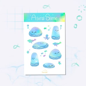 Feuille d’autocollant Astral Slime | Mignon, inspiré du jeu vidéo | Océan, Baleines, Aquatique| Bullet Journal, Planificateur, Ordinateurs portables