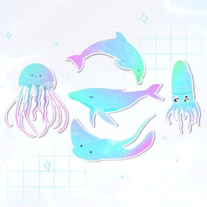 Celestial Aquarium Sticker Pack | Delfin, Rochen, Qualle, Tintenfisch, Wal | Süßes Leben im Wasser, Tropical