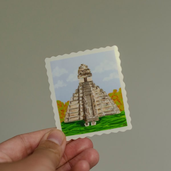 Guatemala Tikal Ruins Stamp Glossy, Vinyl, Water Bottle, Laptop Sticker