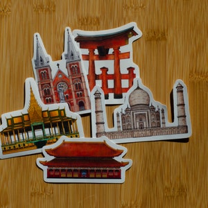 AAPI Architektur/Landmarks Sticker Packet, Vinyl-Aufkleber, glänzende Aufkleber, Laptop-Aufkleber, Wasserflaschen-Aufkleber
