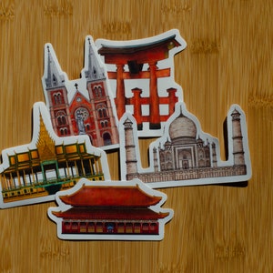 AAPI Archetecture/Landmarks Sticker Packet, Vinyl stickers, Glossy stickers, Laptop stickers, Water Bottle stickers