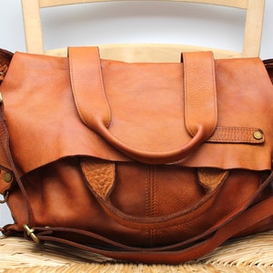 Leather Bag Soft Leather Bag Shoulder Handbag Italy Florence Brown Purse image 2