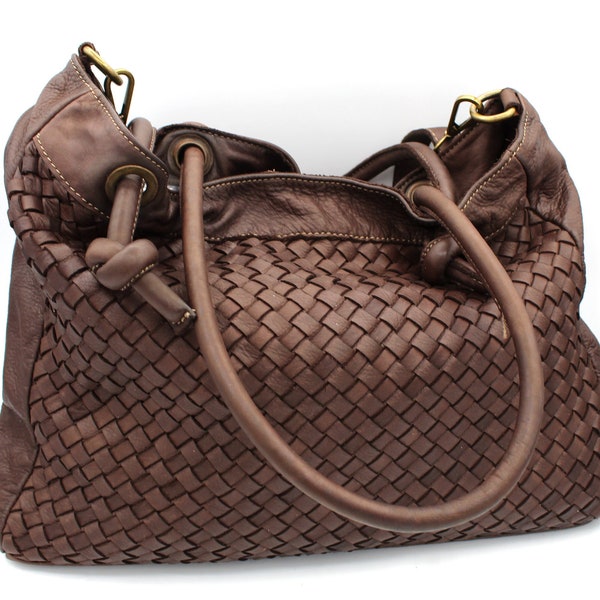 Leather Bag Women Leather Handbag Soft Woven Hobo Bag Leather braided