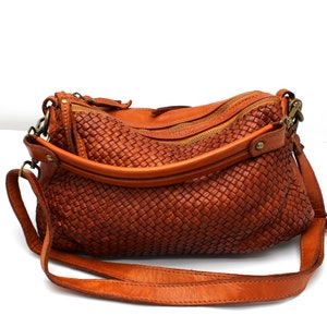 Ledertasche Weiches Leder Umhängetasche Lederhandtasche gewebtes Italy