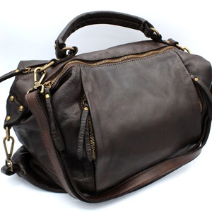 Sac en cuir Hobo en cuir souple Italy Sac à main en cuir Cabas en cuir DARK BROWN