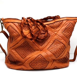 Leather bag Soft Leather Hobo Bags for Women Totes Woven Brown Shoulder bag