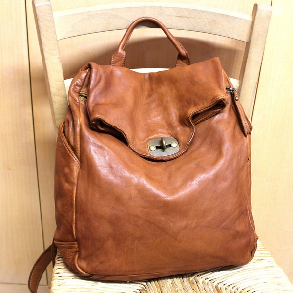 Soft Women Leather Backpack Brown Florence Women Back Handbag Gift for Her