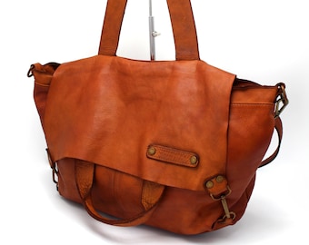 Bolso de hombro de piel italiana hecho a mano, color marrón Florencia