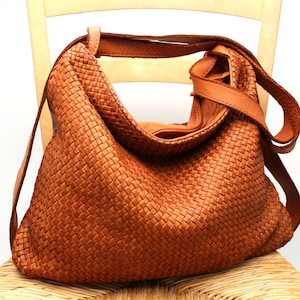 Leather Bag Soft Woven Leather Shoulder Bag Convertible Backpack in Leather Made in Italy