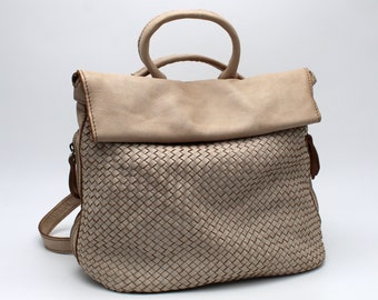 Woven Leather Backpack and shoulder Bag Soft Totes Italy