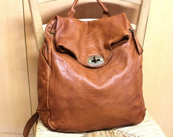 Soft Women Leather Backpack Brown Florence Women Back Handbag Gift for Her