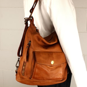 Leather Bag Leather Shoulder Handbag Soft Leather Backpack Made in Italy Brown Totes