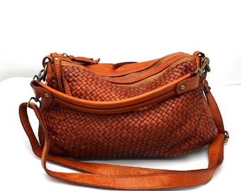 Leather Bag Soft Leather Shoulder Bag Leather Handbag Woven Italy