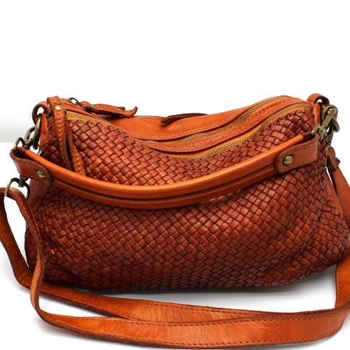 Woven Leather Bag Leather Handbag Italy Etsy