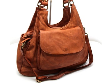 Leather Bag Shoulder Handbag in Soft Leather Brown Purse Italy Bag with two compartments