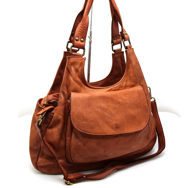 Leather Bag Shoulder Handbag in Soft Leather Brown Purse Italy Bag with two compartments