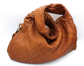 Bolso de hombro de cuero tejido: bolso de cuero suave italiano hecho a mano
