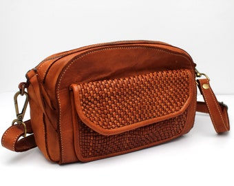 Leather Bag Soft Leather Sling Bag Woven Leather Handbag Small Cross-Body Bag Soft Woven Purse