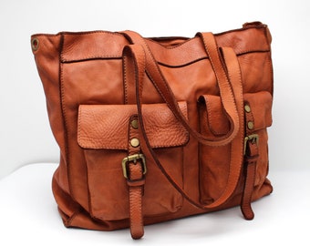 Leather Bag Large Soft Leather Bag Shoulder Handbag Italy Brown Totes