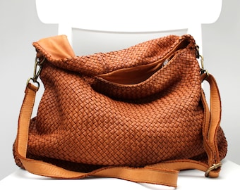 Leather Bag Soft Weave Handbag Woman Hobo Womens Leather Woven Totes