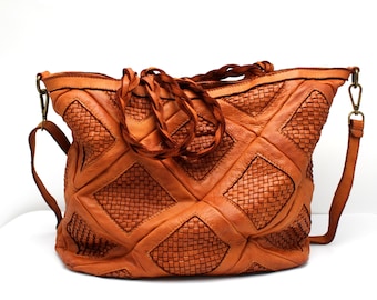 Leather bag Soft Leather Hobo Bags for Women Totes Woven Brown Shoulder bag