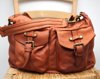 Leather Bag Shoulder Handbag in Soft Leather Brown Purse Italy Bag two front pocket