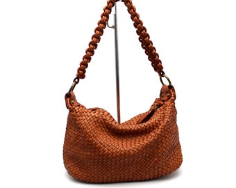 Leather Bag Leather Handbag Woven Purse Soft Totes Bag Gift idea for Her
