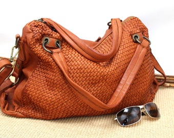 Leather Shoulder Bag Woven Leather Bag Soft Milano Gift for Women